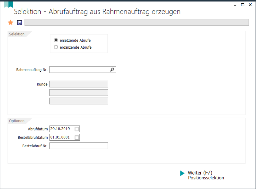 Abrufauftrag aus Rahmenauftrag erzeugen