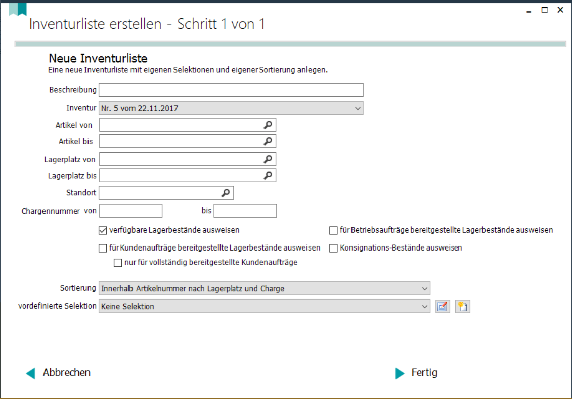 Inventurliste erstellen